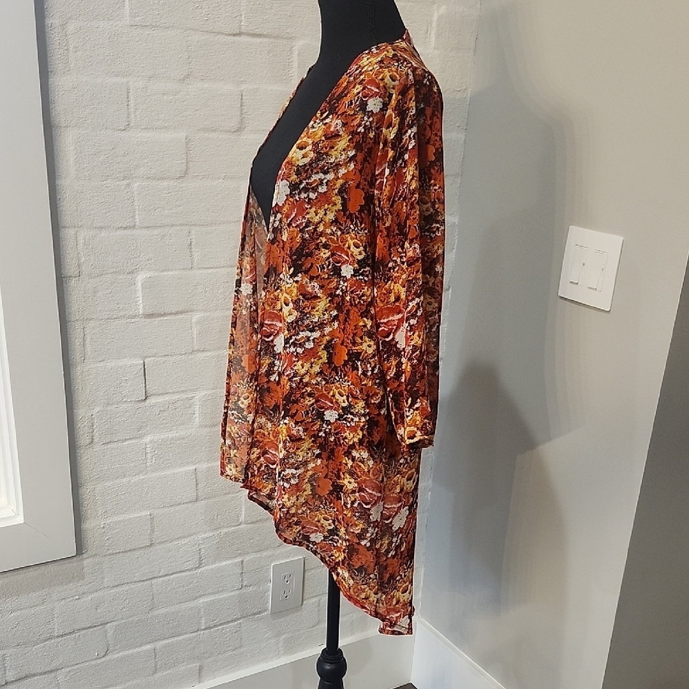 Floral Sheer Kimono in Orange and Brown